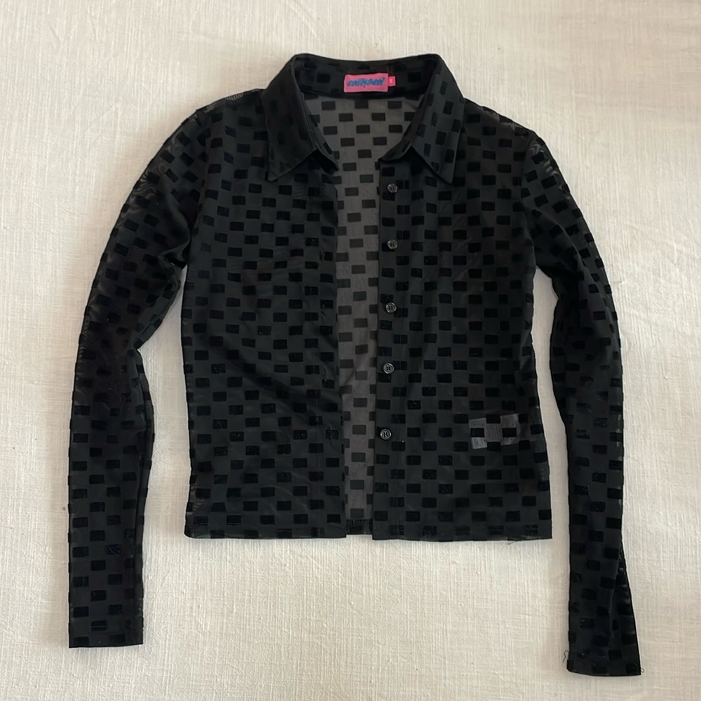 Sheer and velvet button down top